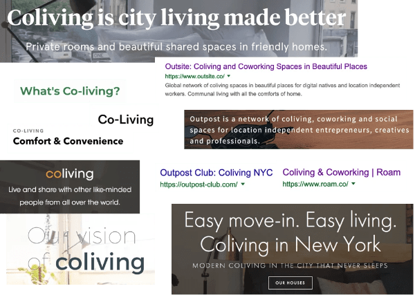 Screenshots of the coliving spaces mentioned above
