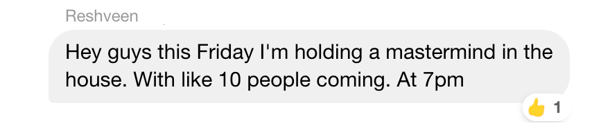A resident announcing a mastermind in the house chat