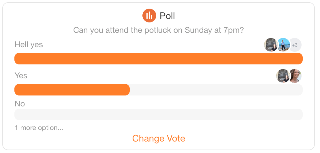 A Messenger poll asking who can attend the potluck