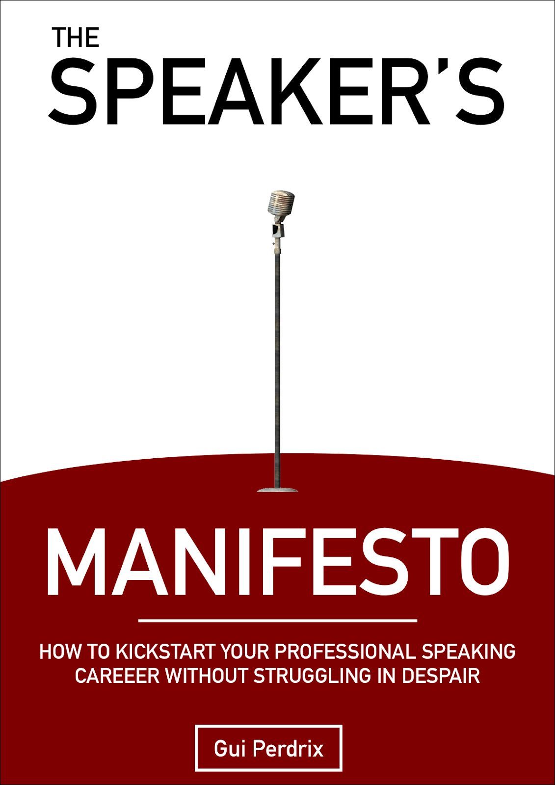 Book cover: a lone microphone on a stand over a deep red field